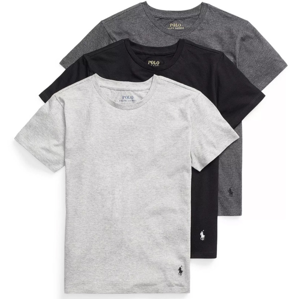Polo Ralph Lauren Boys Solid Cotton Crewneck 3-Pack Sz Lg (14-16)